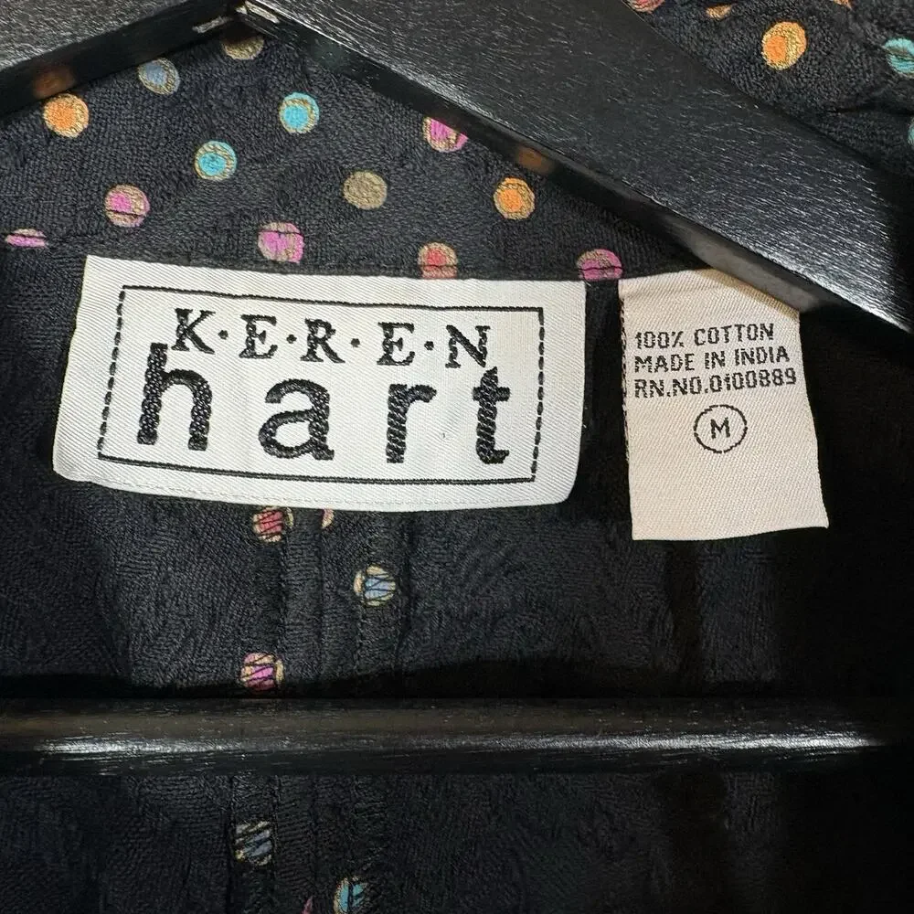Polka Dot Jacket Black Cotton Vintage Keren Hart Medium Jewel Tone Pockets
